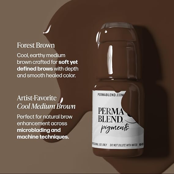Perma Blend - Forest Brown - Microblading Ink for Permanent Eyeliner - Professional Tattoo Ink - Neutral Medium Brown Tattoo Ink Makeup - Vegan (0.5 oz)