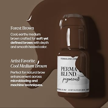Perma Blend - Forest Brown - Microblading Ink for Permanent Eyeliner - Professional Tattoo Ink - Neutral Medium Brown Tattoo Ink Makeup - Vegan (0.5 oz)