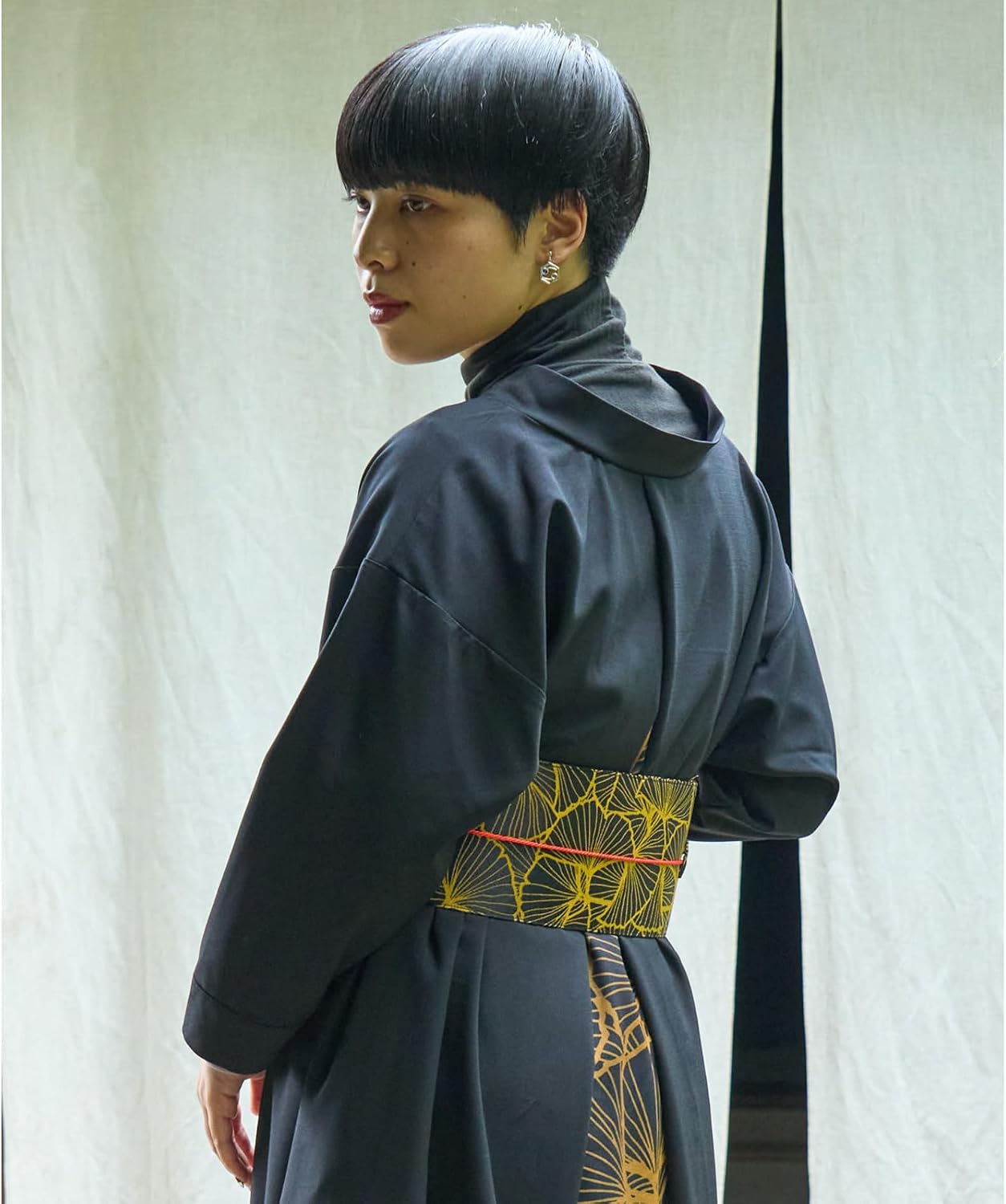 [倭物や Kaya] Kimono Obi - Belt - Autumn/Winter Series/Japanese Classical Kimono Sash 7JNP2307 Ginkgo Biloba BLACK
