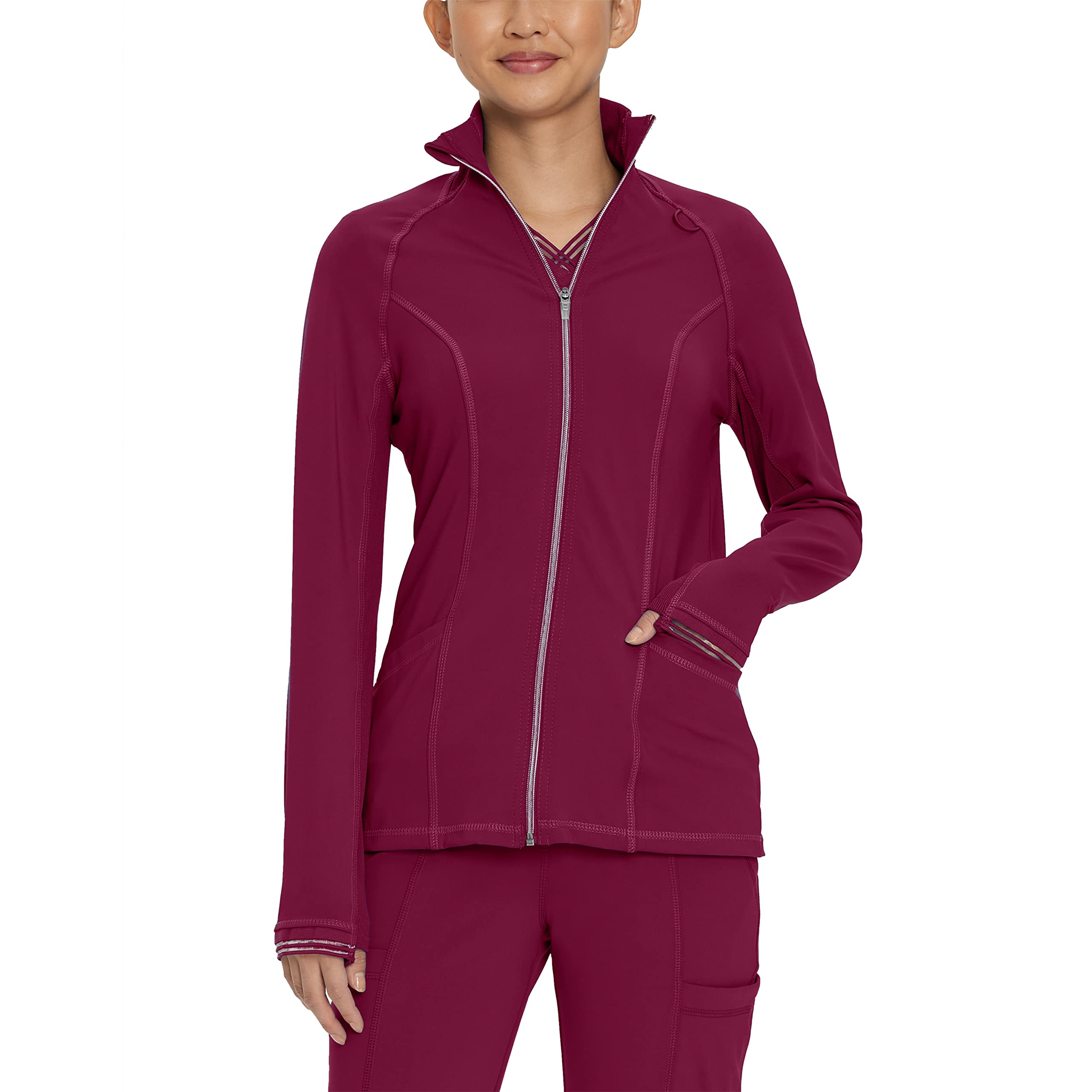 Urbane Impulse Slim Fit Extreme Stretch 2-Pocket Scrub Jacket for Women 9742 Wine MED