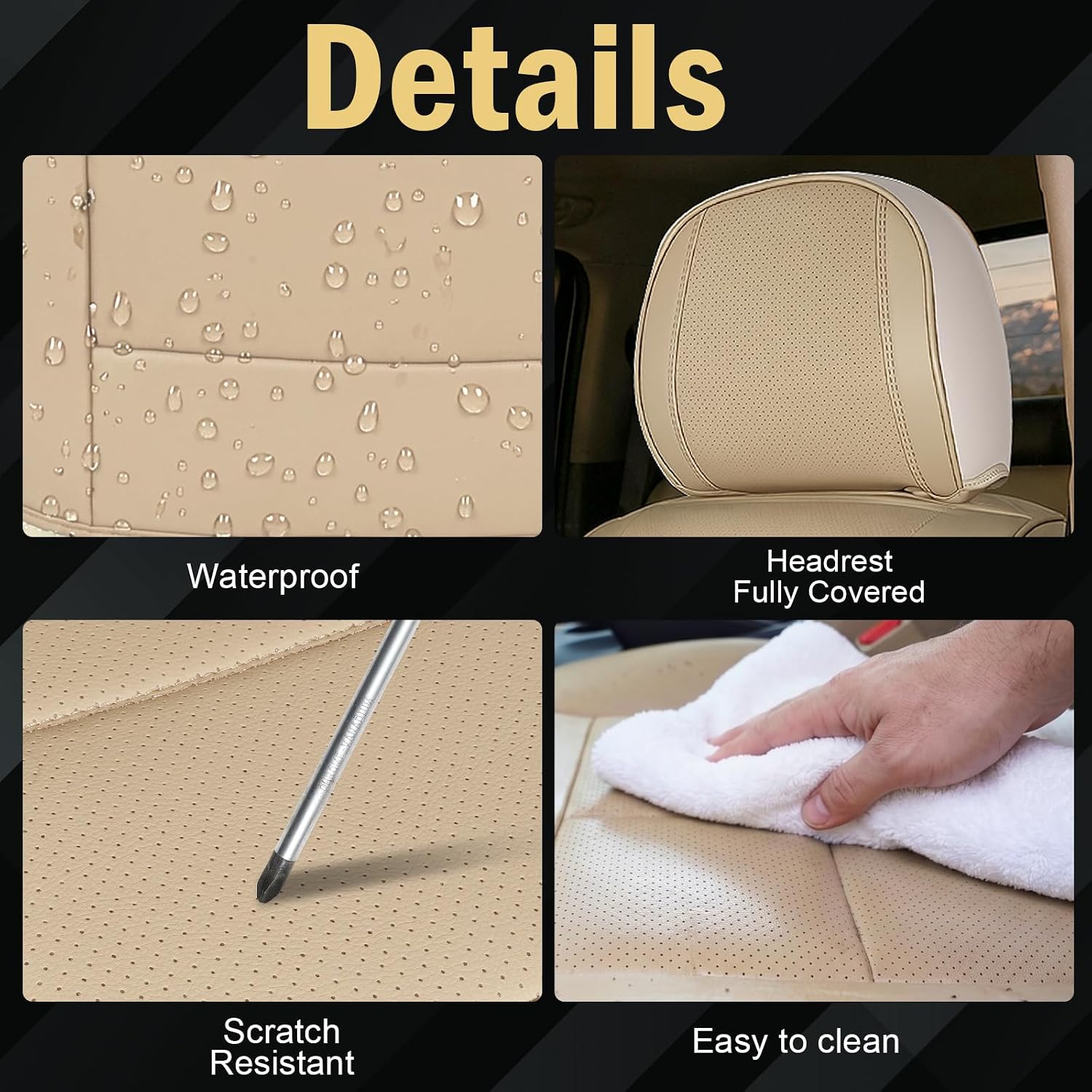 Seat Covers Fit for Chevy Chevrolet Silverado GMC Sierra Custom Fit 2007-2025 2026 1500 2500 3500HD Waterproof Faux Leather Car Seat Cover Full Coverage Car Seat Covers Sets (Beige, FullSet)