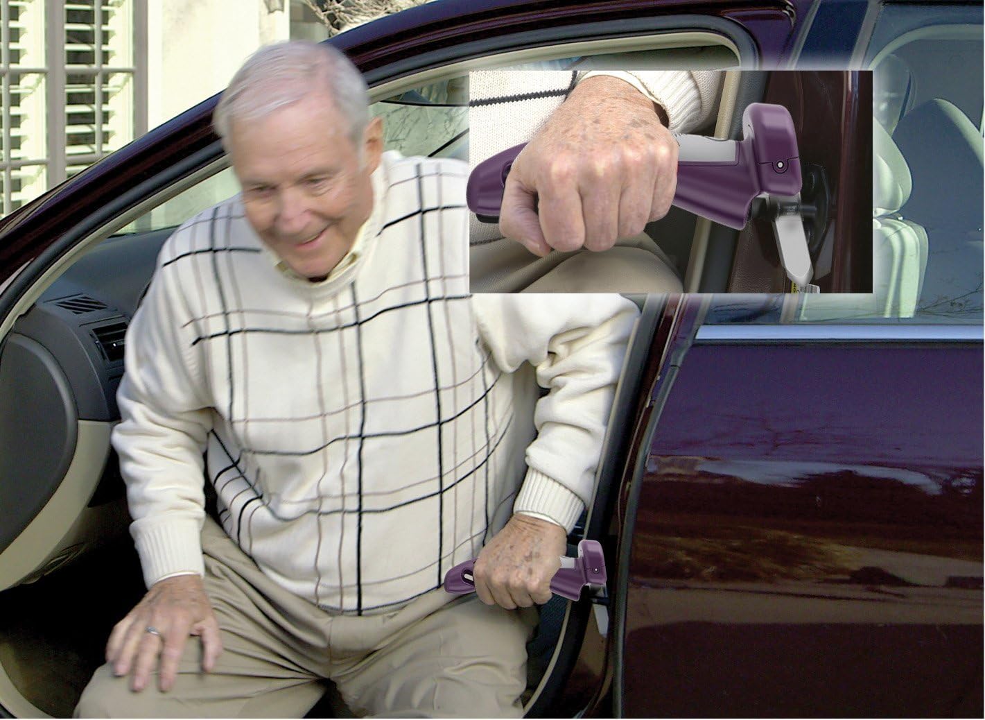 EMSON Car Cane, All-in-One Window Breaker Seatbelt Cutter Door Handle Assist & Mobility Aid with Built in LED Flashlight, Car Handle Assist for Elderly & Car Emergency Tool, Must Have Car Accessories