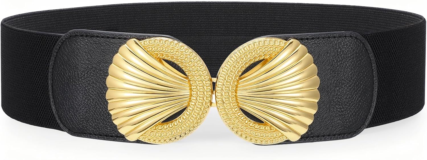 VONMELLI Women Stretchy Wide Belt Vintage Chunky Buckle Elastic Wide Waist Belts for Dresses Coats