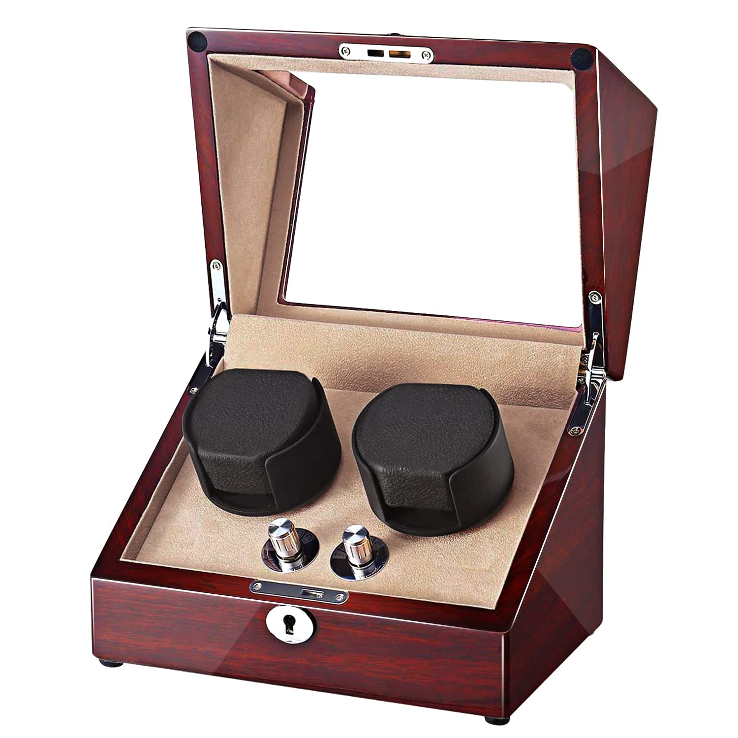 SAMWOO Wooden Automatic Dual Winder Storage Box for 2 Watches