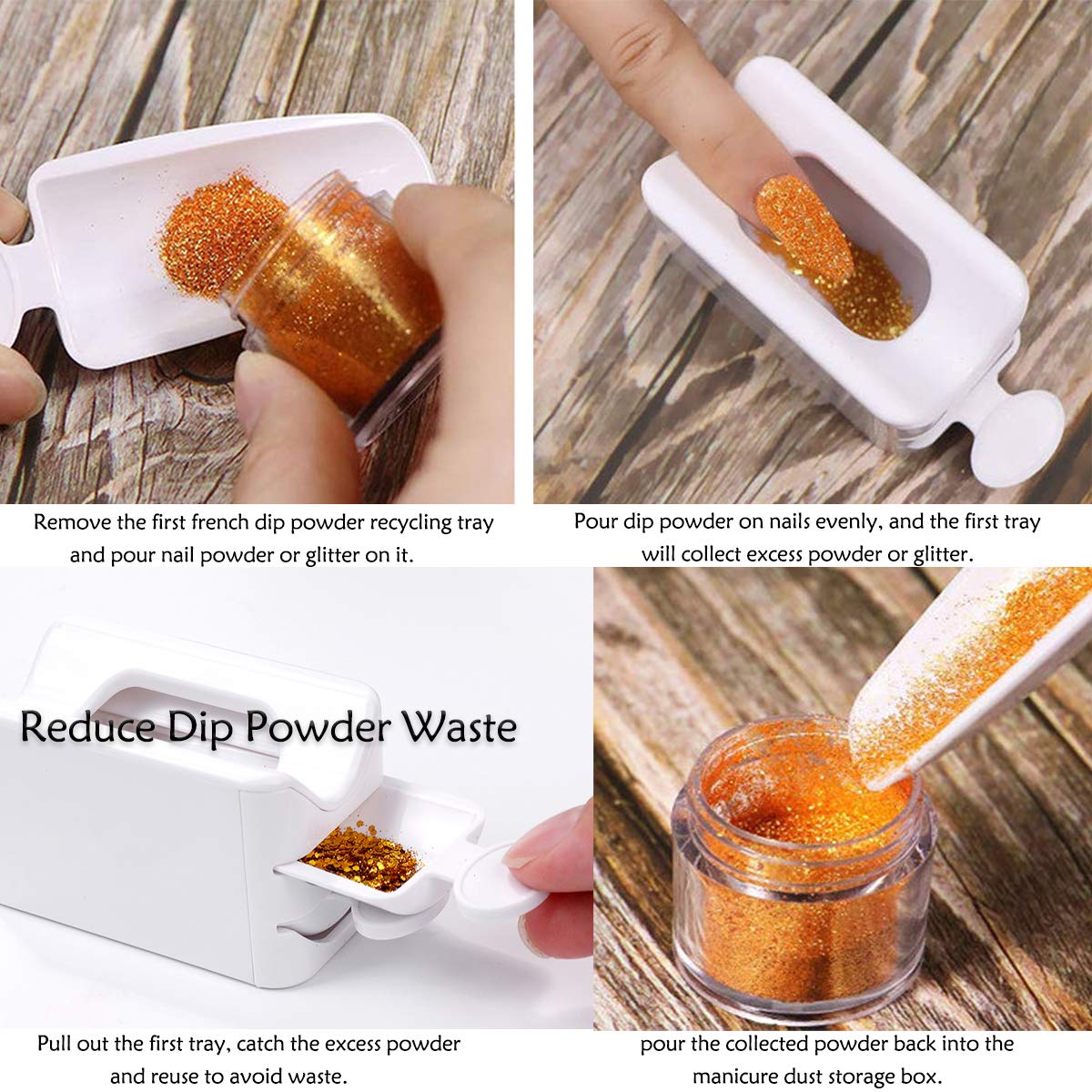 Dip Powder Recycling Tray System Nail Dip Tray Nail Powder Container, Portable Nail Dipping Powder Storage Box for French DIY Nail Art Manicure Molding Case Container Tool : Beauty & Personal Care