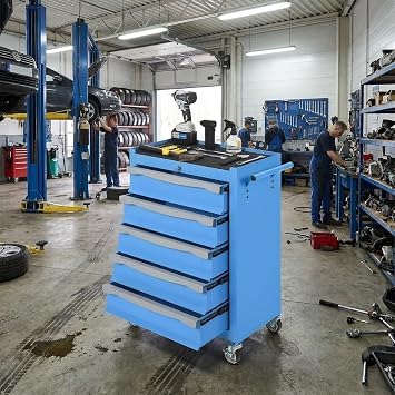 5-Drawer Rolling Tool Chest with Lock, Tool Cabinet on Wheels, Includes Drawer Liners, Latch System & Link Buckle,Can Be Combined to Large Cabinet Set for Garage Workshop Storage,Blue