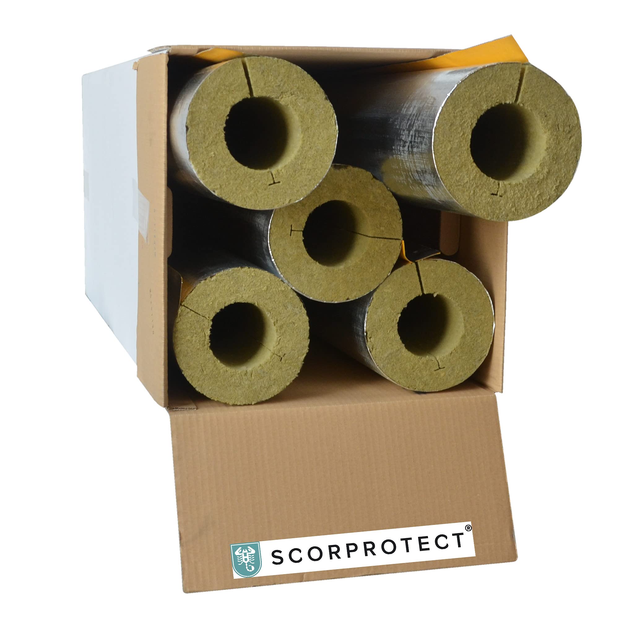 Scorprotect Rohrschale Rohrisolierung Steinwolle 0.040 W/(mK), 1 m Länge, Alukaschiert