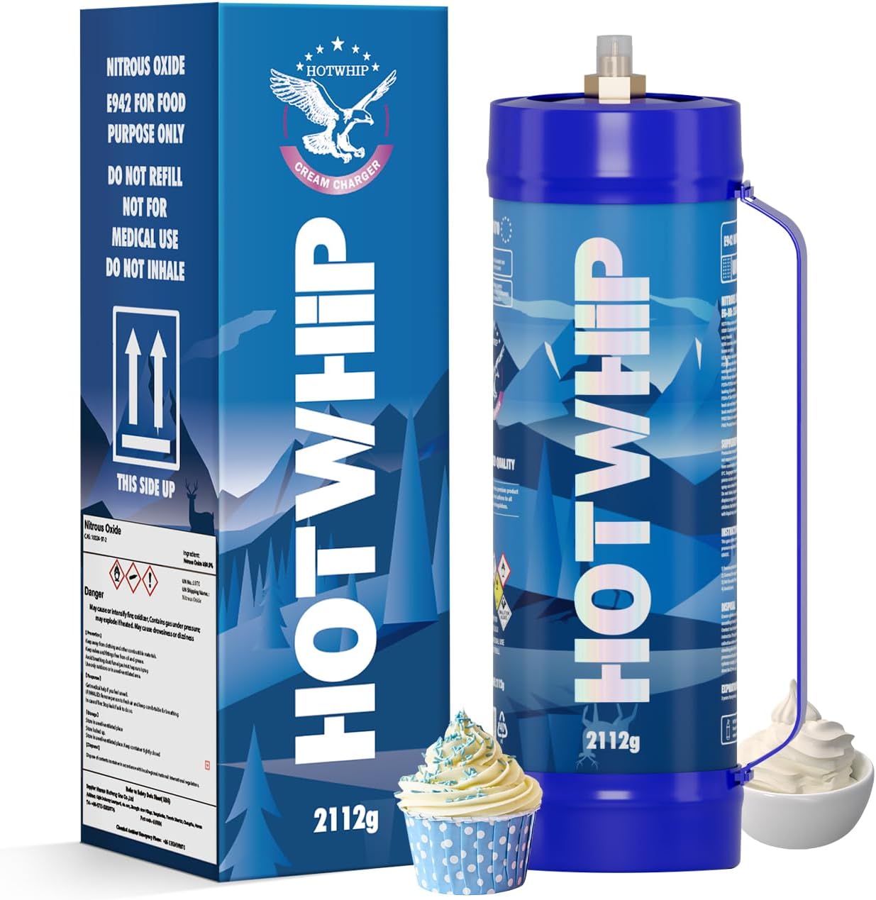 Whipped Cream Charger,1x2112g 3.3L Original Flavor Food Grade 99.99%-Purity Cream cartridge N2O Tank(1,2112g Original)