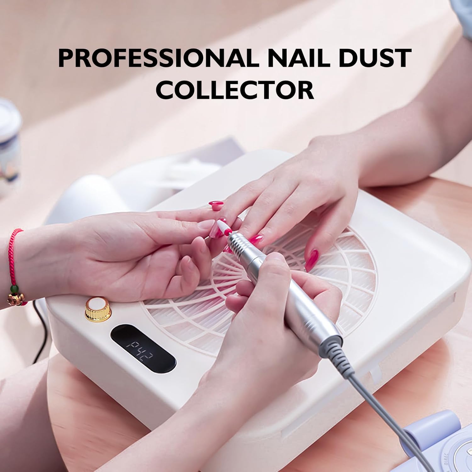 Professional Nail Dust Collector with 2 Reusable Filters, 45-Gear Powerful Nail Fan Dust Extractor with Stepless Speed Variation Tech, Manicure Vacuum Duster for Nails Salon, Low Noise