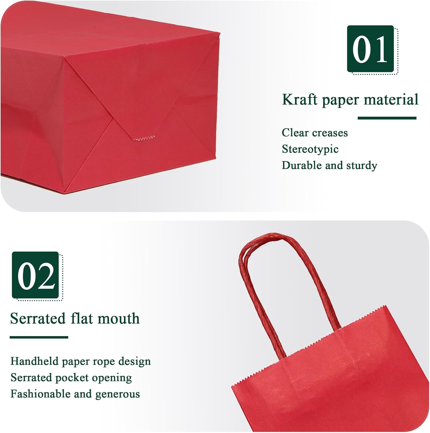 IN-JOOYAA 30 Pcs Small Size Kraft Paper Bags Gift Christmas Party Favor Bags with Handle(5 x 3.1 x 8.2 in, Red) - Image 3