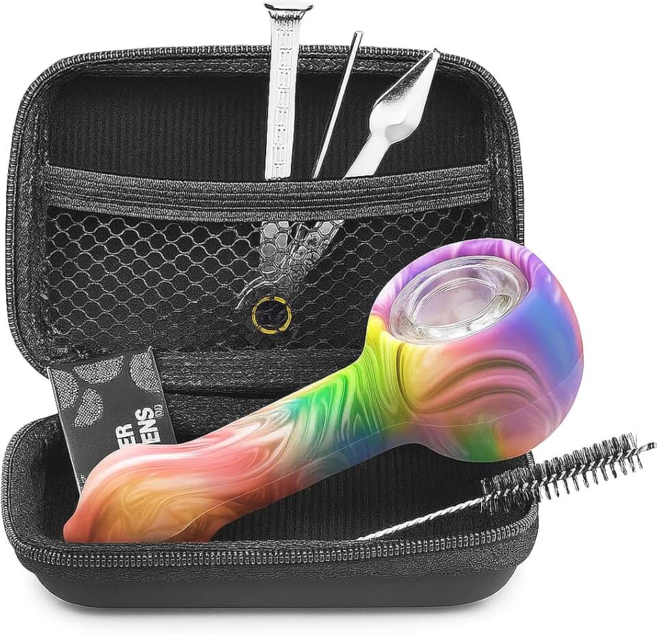 4.06" Multi-Color Tobacco Pipe With Cleaner Tamper Tool Black Bag, 4 inch Pipe Accessories Set, Premium Travel Set - - Color A