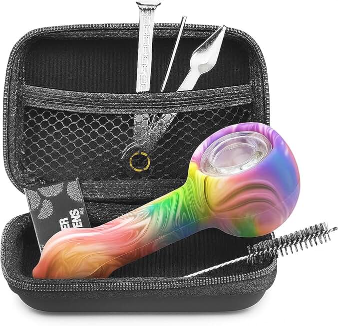4.06" Multi-Color Tobacco Pipe With Cleaner Tamper Tool Black Bag, 4 inch Pipe Accessories Set, Premium Travel Set - - Color A