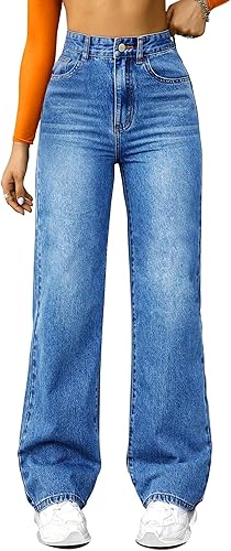 FUNUCA Straight Leg Jeans for Women,High Waisted Wide Leg Loose Microelastic Boyfriend Denim Pants