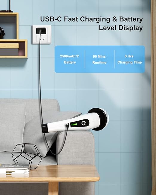 Leebein Electric Spin Scrubber, Cordless Cleaning Brush with 8 Replaceable Brush Heads, Tub and Floor Tile Power Scrubber Dual Speed with Adjustable & Detachable Handle for Bathroom Cleaning thumbnail 4