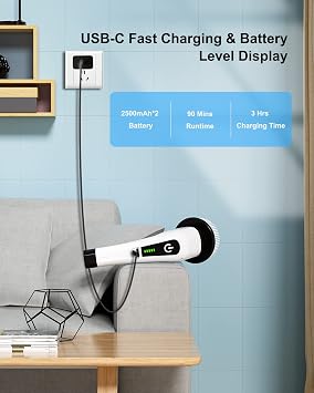 Leebein Electric Spin Scrubber, Cordless Cleaning Brush with 8 Replaceable Brush Heads, Tub and Floor Tile 360 Power Scrubber Dual Speed with Adjustable & Detachable Handle for Bathroom Kitchen Car
