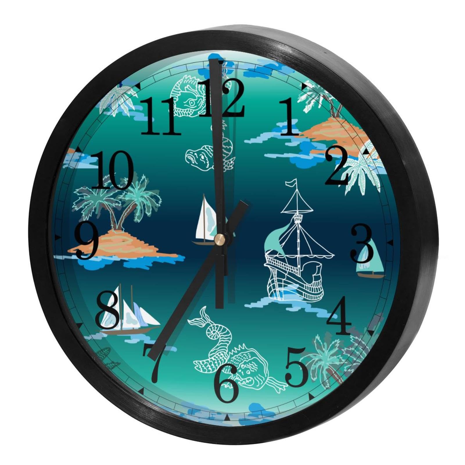Horloge murale ronde sans tic-tac monstres marins idéale pour la cuisine