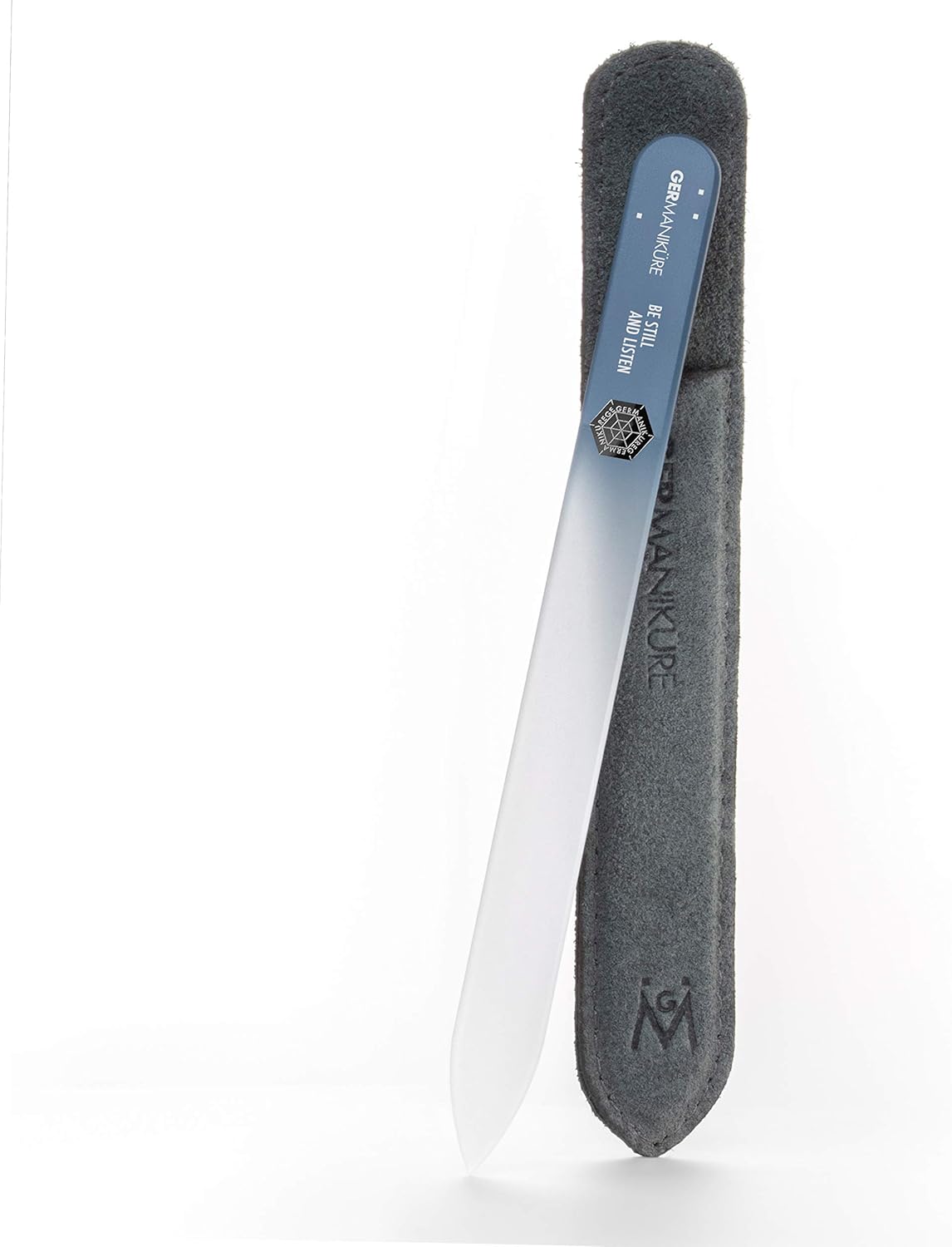 GERMANIKURE Glass Nail File in Suede Sleeve – Be Still and Listen – Professional Crystal Nail File for Natural Nails – Ideal Manicure & Pedicure Tool for Smooth, Easy Shaping – Nail Care Gift
