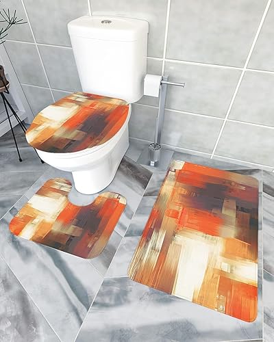 Miniatura 2 de Bathroom Rugs Sets 3 Piece Bath Mat,Orange Gradient Retro Oil Painting Art Soft Non-Slip Bath Rug Set,Absorbent Shower Rugs Toilet Seat Cover