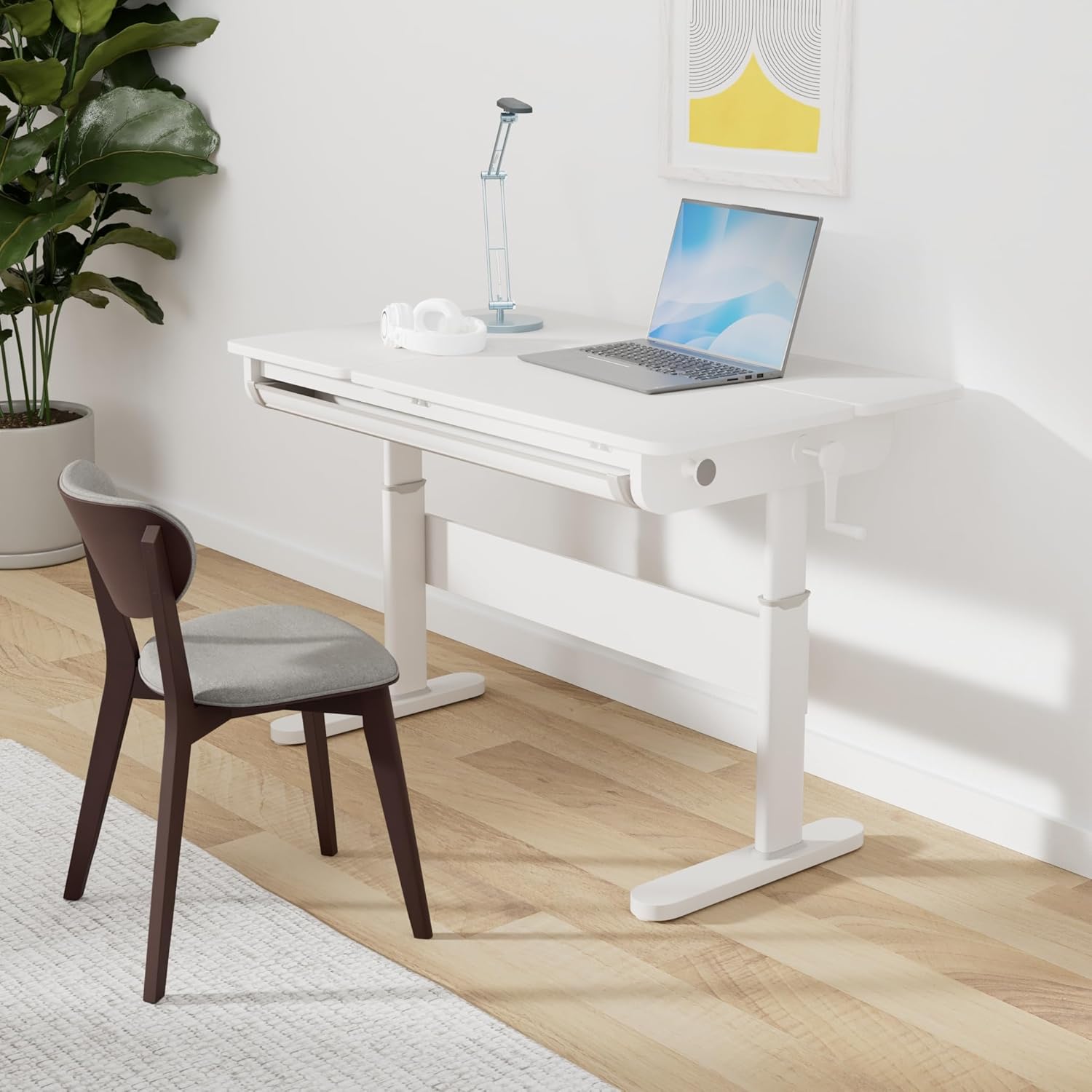 FCD Kids Desk, Wooden Adjustable Height Ergonomic Study Desk with Tiltable Desktop, Pull Out Storage Drawer for Kids 4-13 (Bookshelf Not Included)