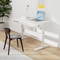 Vista 26 de FCD Escritorio ergonómico de madera de altura ajustable para niños con silla, mesa de dibujo, estación de computadora, estantería integrada
