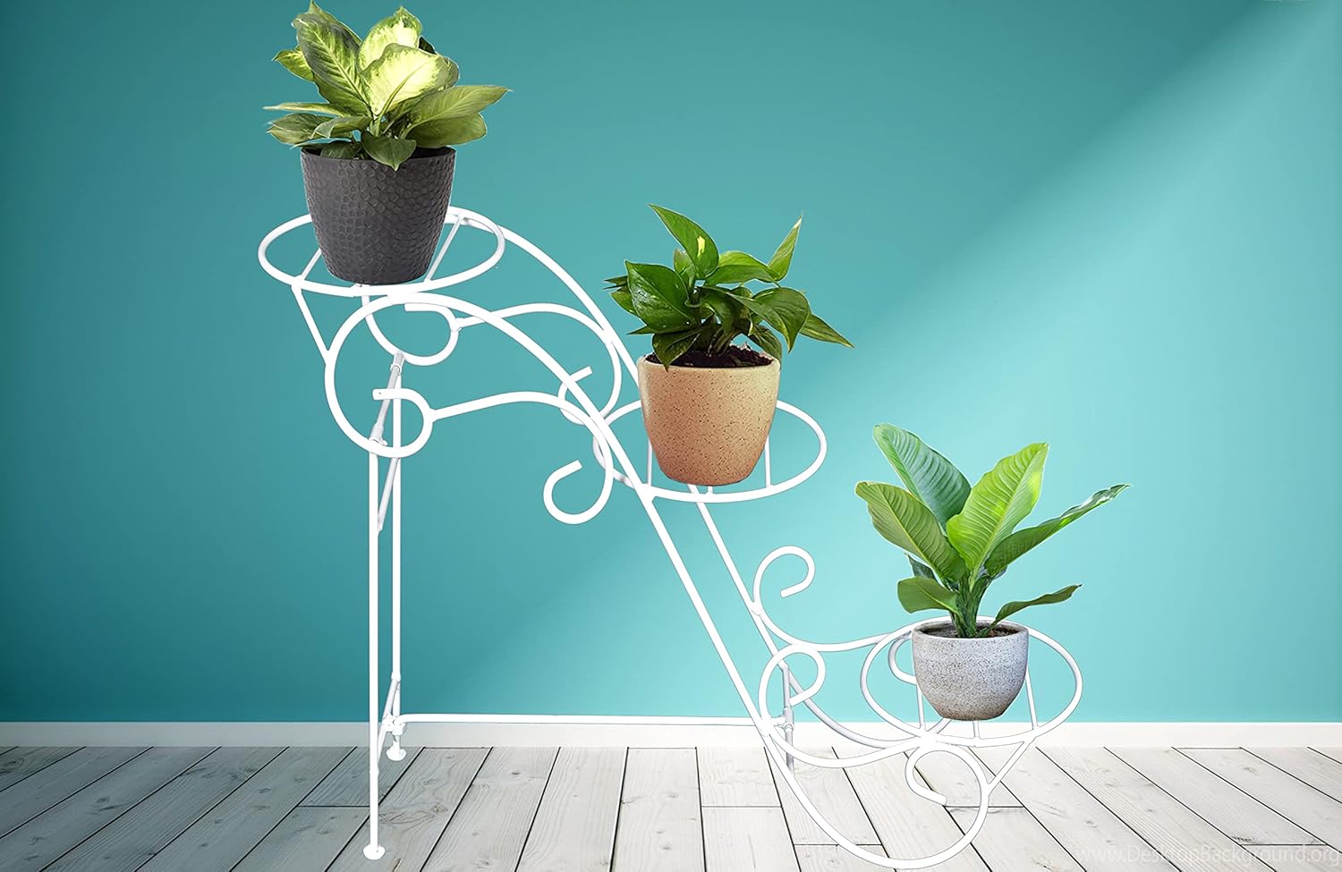 THE PLANT FAIRIES® Iron 3 Pot White Folding Flower Pot Stand Indoor