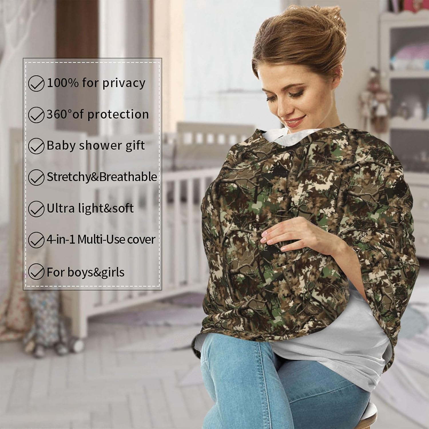 Camo Baby Car Seat Cover, Multi Use Baby Stroller Cover, Boys and Girls Camo Shower Gifts