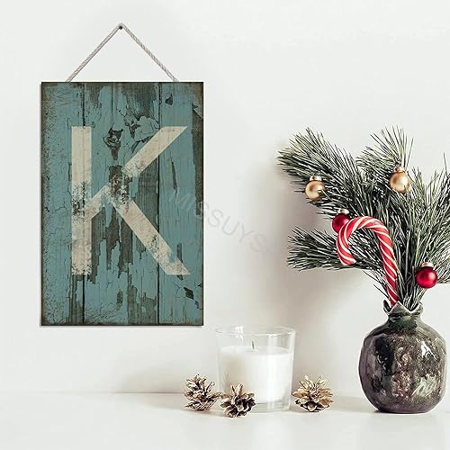 Vista 260 de Letrero colgante de madera con letra A, letrero de madera, decoración del hogar, 26 letras del alfabeto de metal, placa de madera, decoración