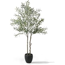 KOL 5.2ft Artificial Olive Tree Indoor, Tall Faux Olive Trees, Fake Olive Tree Floor Plant for Home Office Living Room Decor with Matte Black Pot