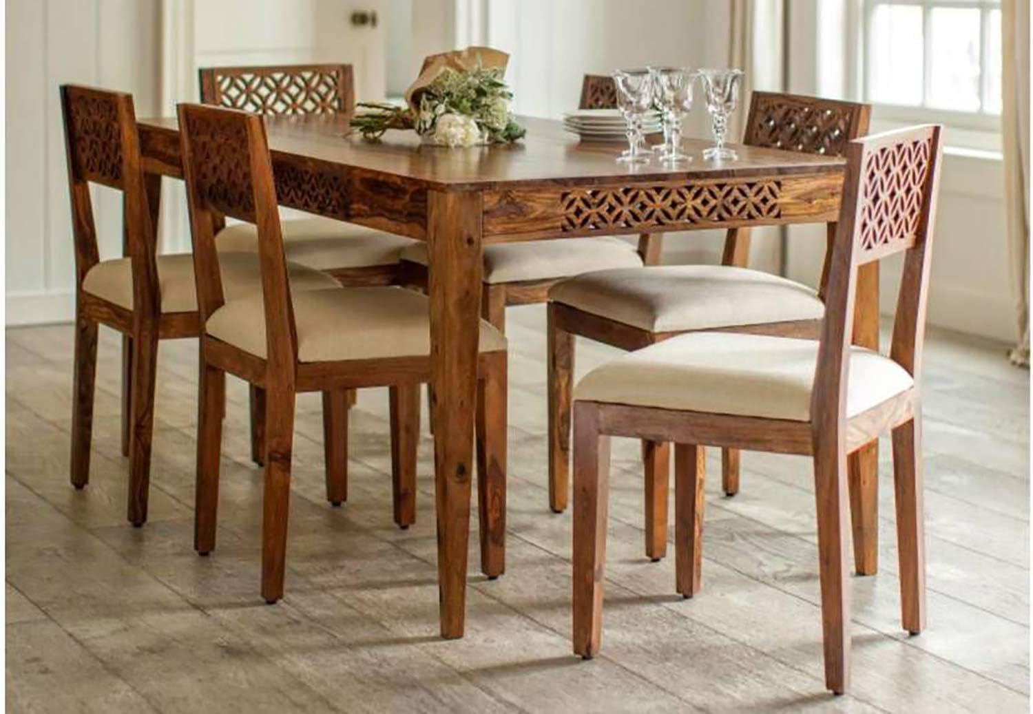 NISHA FURNITURE Wooden Dining Table with Chairs for Home Furniture ...