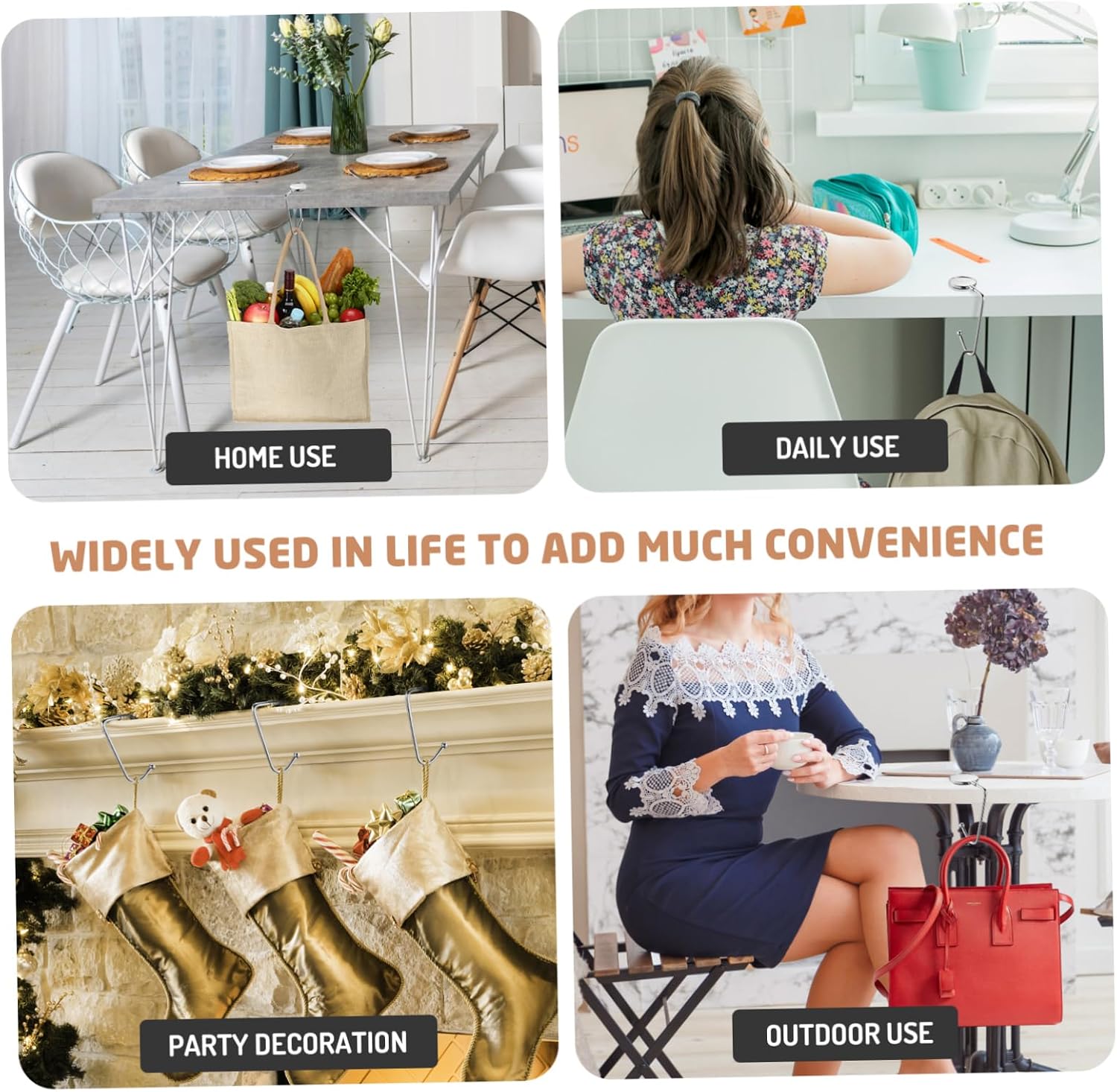 GALPADA 6pcs Alloy Handbag Hangers Stylish Bag Hooks for Table Desk Non- Base for Schoolbags Purses Rosy Finish Convenient Storage
