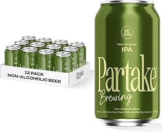 Partake Brewing Craft Non Alcoholic Beer, IPA 12 Pack x 12 Fl Oz Cans - Low Calorie & Carb, No Sugar, All Natural Ingredients - Award-Winning Taste, Non Alcoholic Beer Without the Empty Calories