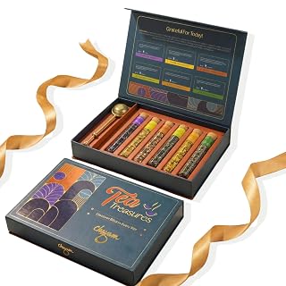 CHAYAM Luxury Assorted Tea Gift Set with Brass Infuser | Wellness Gift Box with 6 Flavours in Glass Tubes, 100G | Chamomile, Lavender Vanilla, Spearmint, Turmeric, Cinnamon, Himalayan Green Tea | Gift for Corporate Gifting, House Warming, Birthdays, Anniversaries