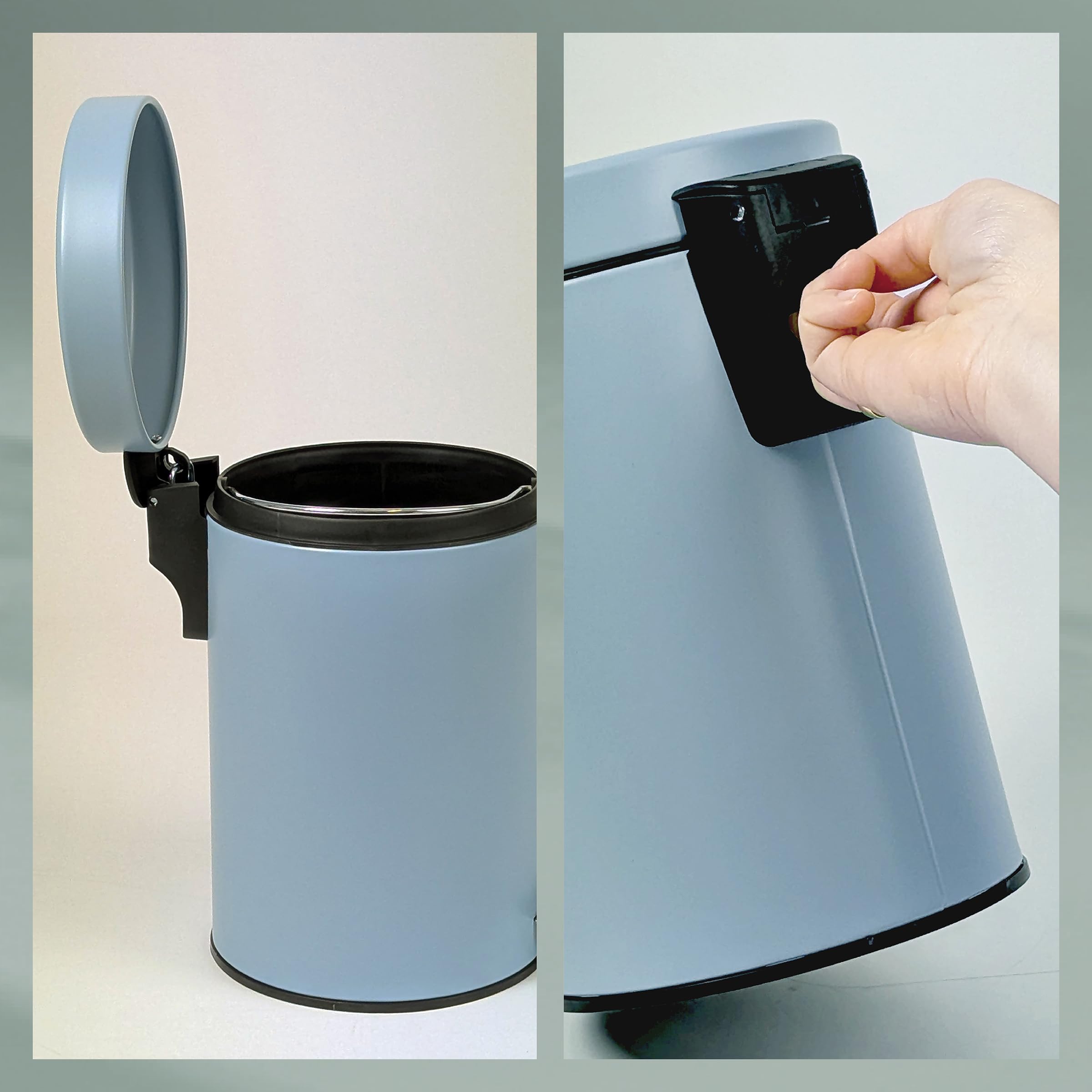 kela Cubo para cosméticos azul 3 l, cubo de basura con pedal de metal para el baño, cubo de basura para el baño con cubo interior y asa de transporte, MONACO, azul hielo mate