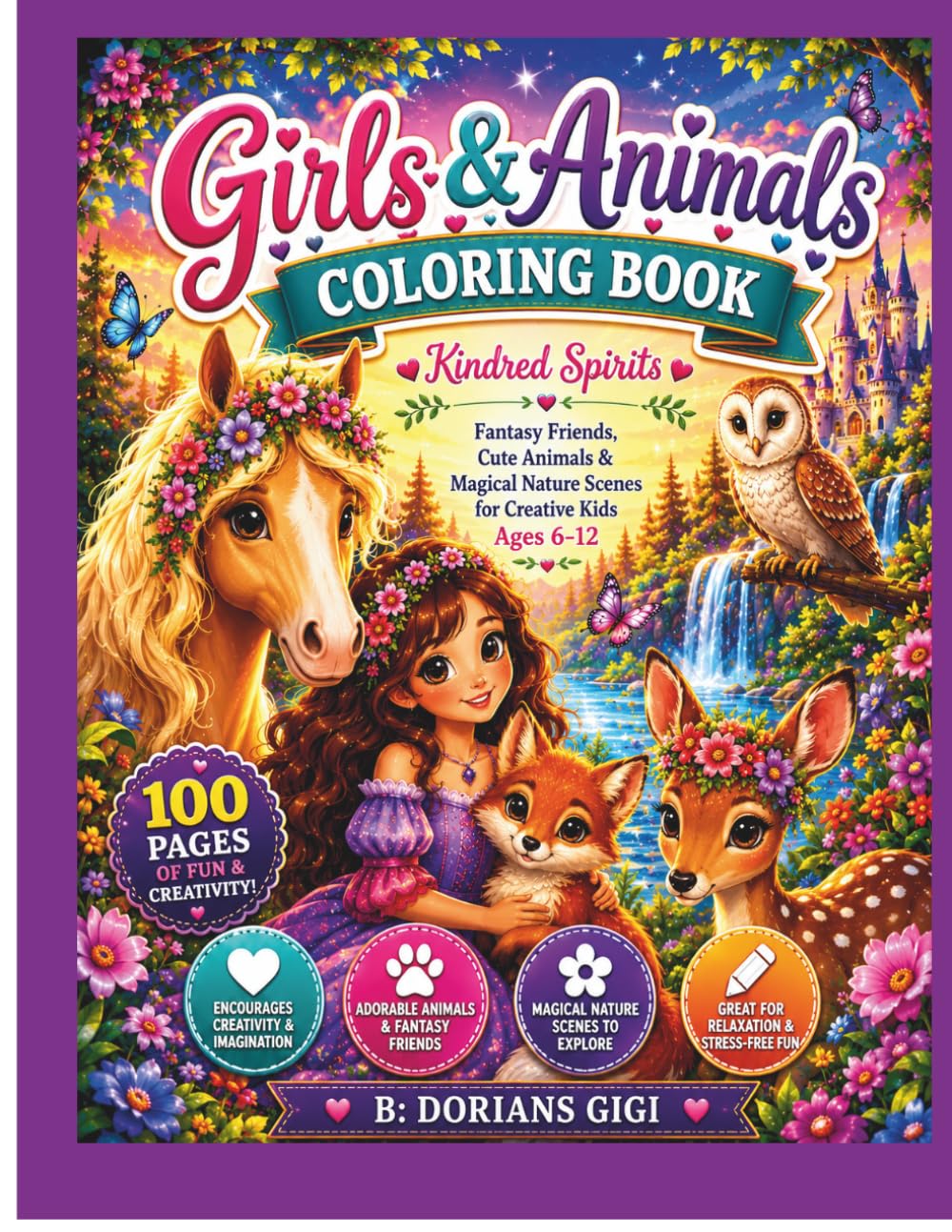 GIRLS & ANIMALS COLORING BOOK: KINDRED SPIRITS-FANTASY FRIENDS, CUTE ANIMALS & MAGICAL NATURE SCENES FOR CREATIVE KIDS-AGES 6-12