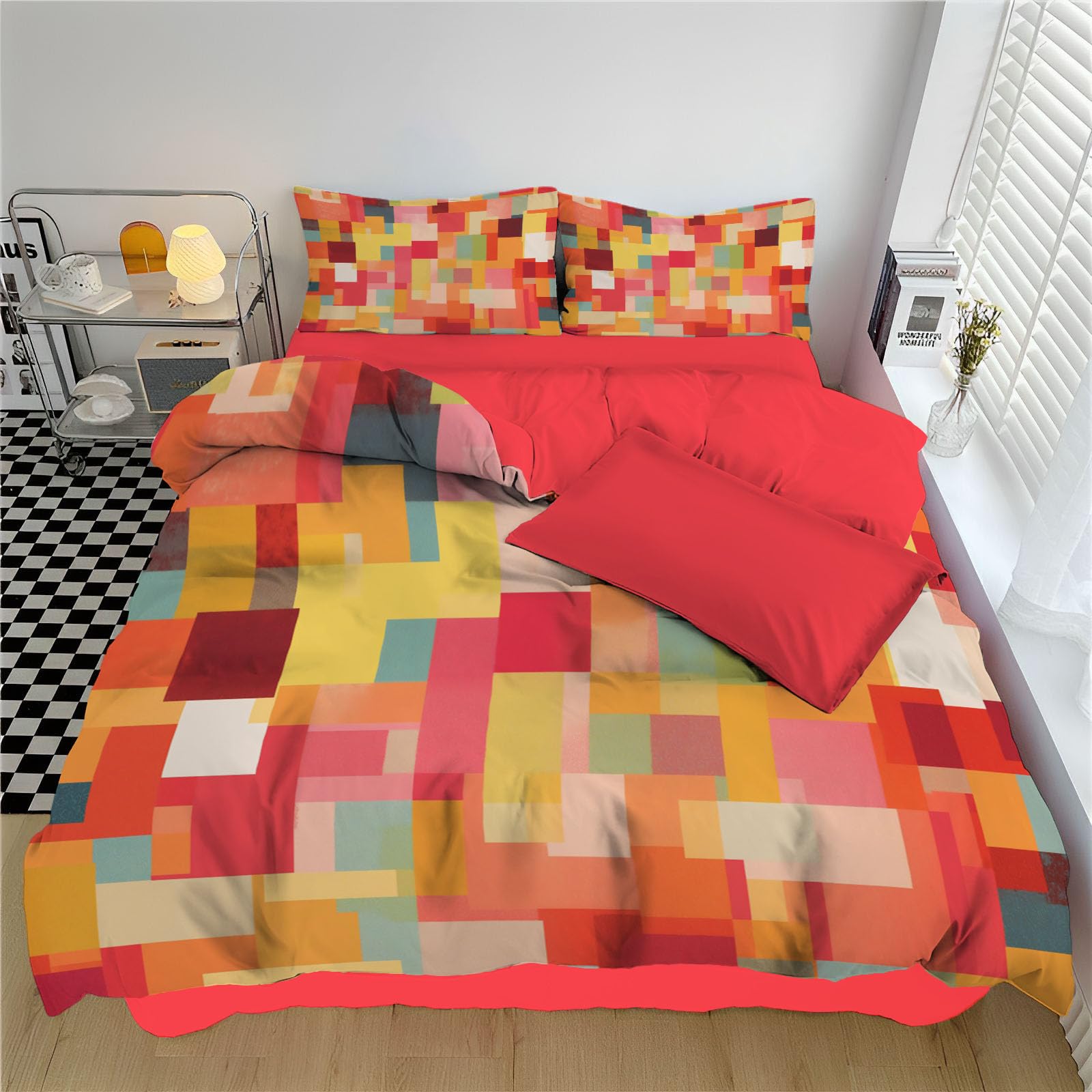 Housse de couette réversible aux motifs abstraits vibrants avec ses deux taies d'oreiller 3D