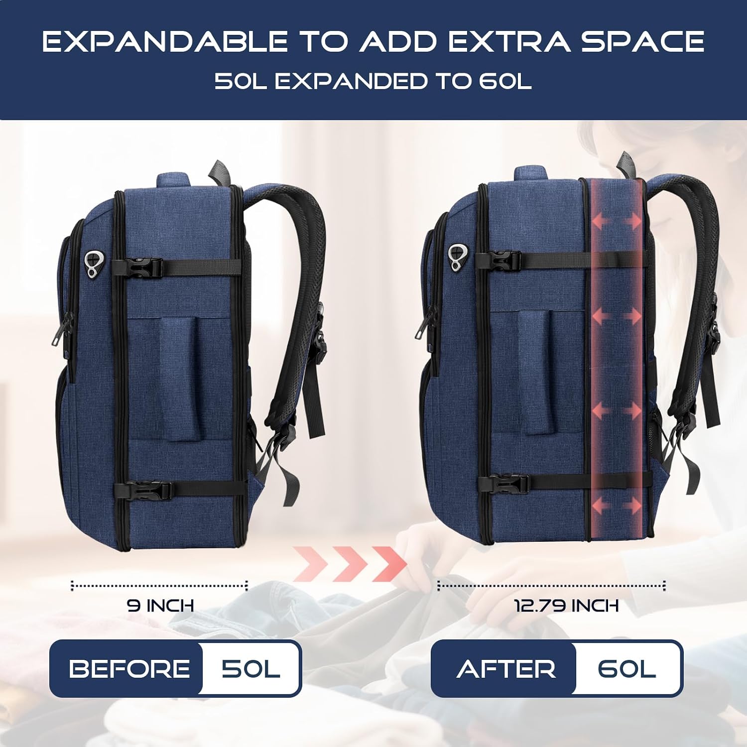 Travel Backpack, Extra Large Carry on Backpack, TSA 18.4 inch Laptop Bags Flight Approved, Lightweight Waterproof Business Luggage Bag, Gifts for Women, Blue