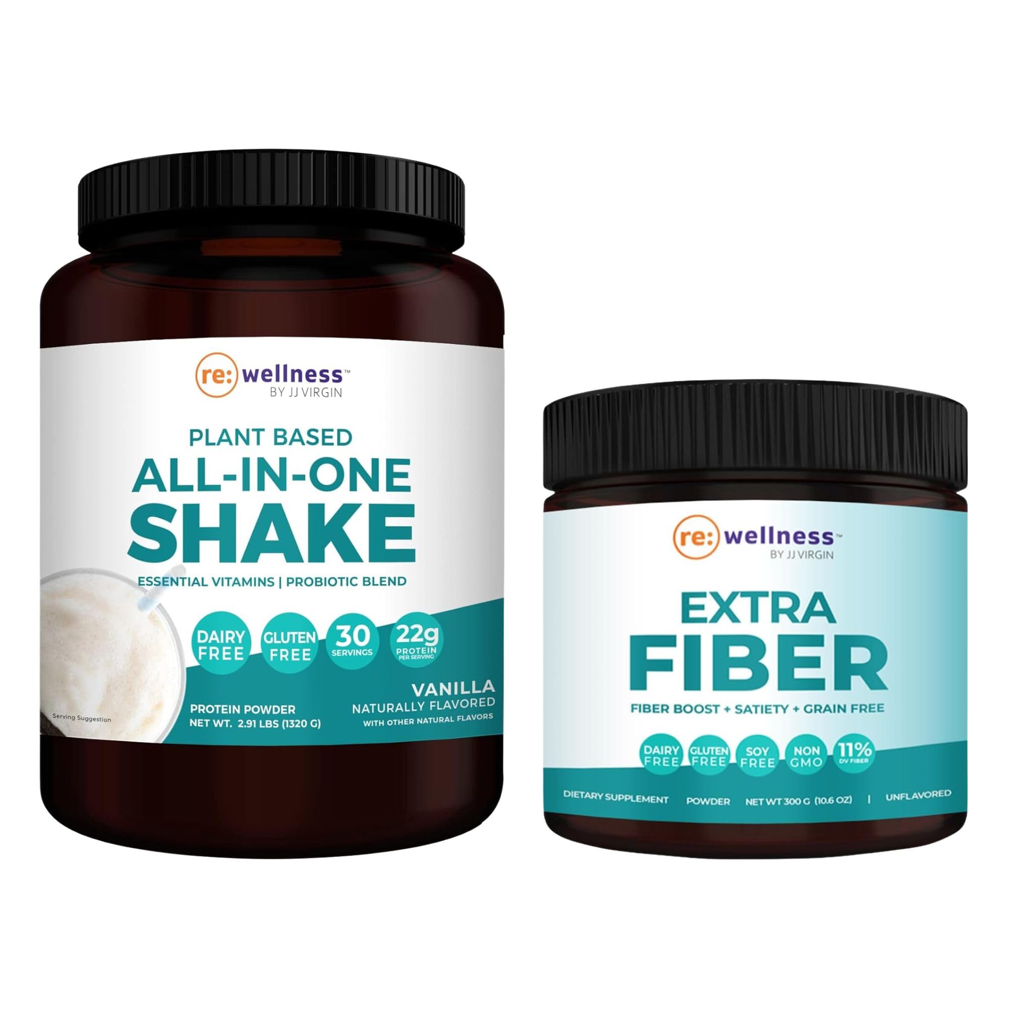 Reignite Wellness by JJ Virgin Vanilla Plant Based All-in-One Shake and Extra Fiber Powder Supplement