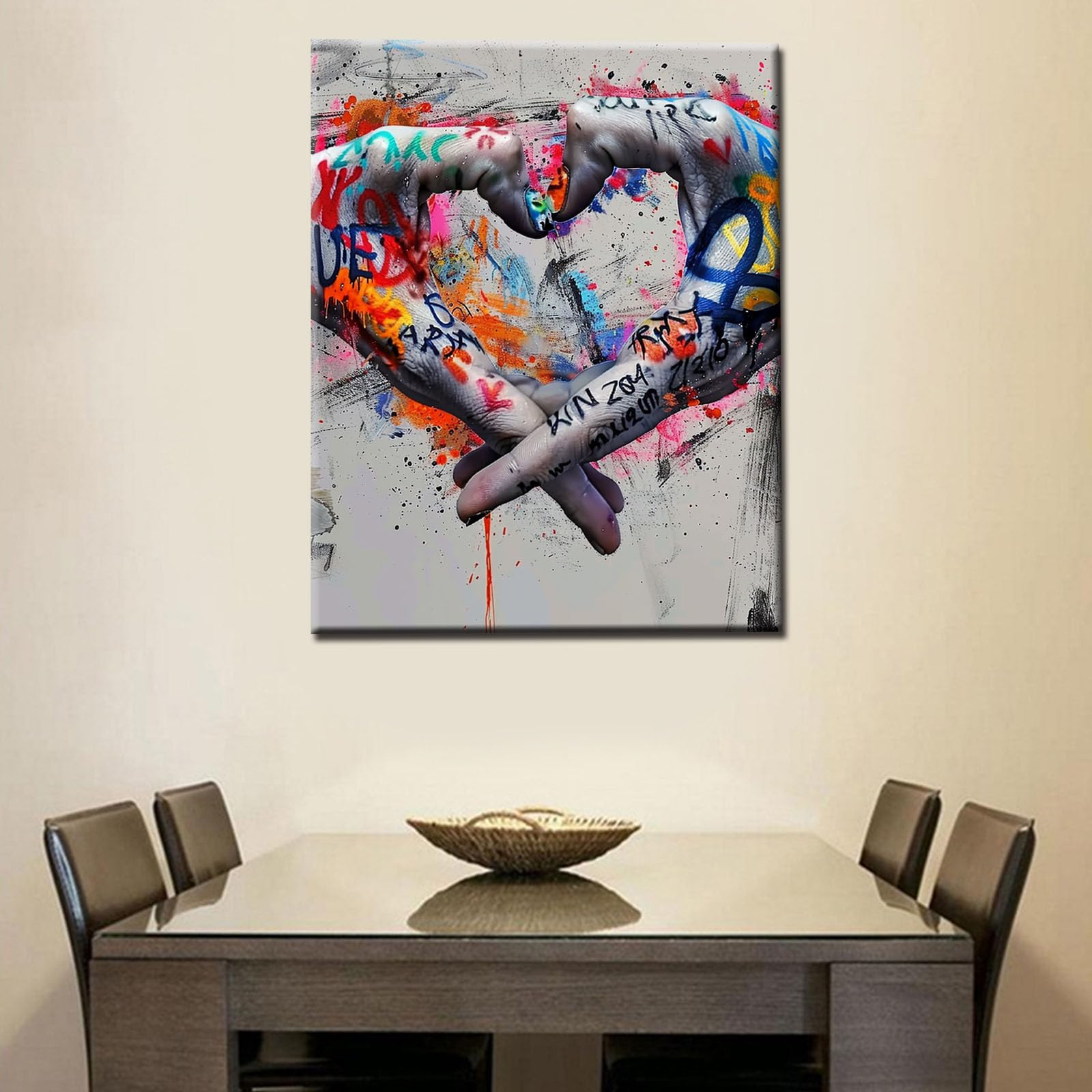 Tucocoo Malen-nach-Zahlen-Set für Erwachsene, Kunstwerk, bunte Graffiti-Hände und schwarz-weiße Graffiti-Hände, Make up a Love Heart Wandkunst, Dekoration, 40,6 x 50,8 cm