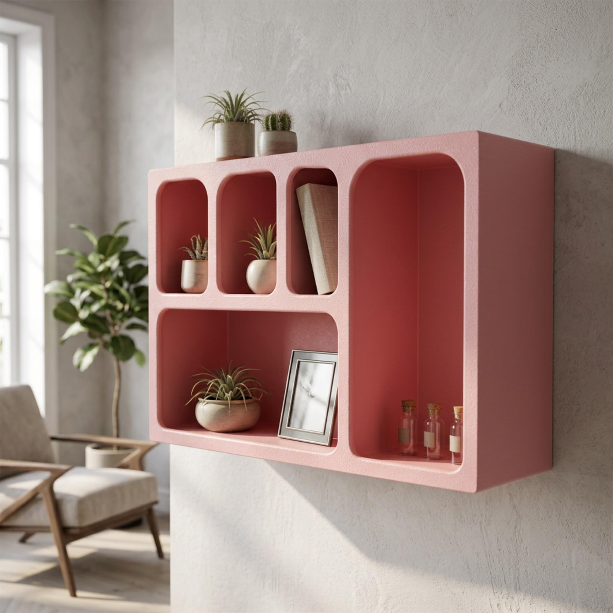 Étagère de rangement murale vitrine suspendue rose de salon