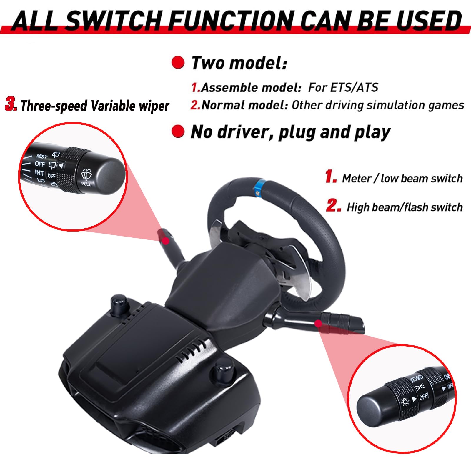 Benshuuk DIY Drehsignalwischer Hebel Kombinationsschalter für G27 / G29 / G920 / G923 oder Moza Spiel Lenkrad; PC Rennsimulator für ATS ETS2 OMSI 2 Euro/American Truck (For G27/G29/G920)