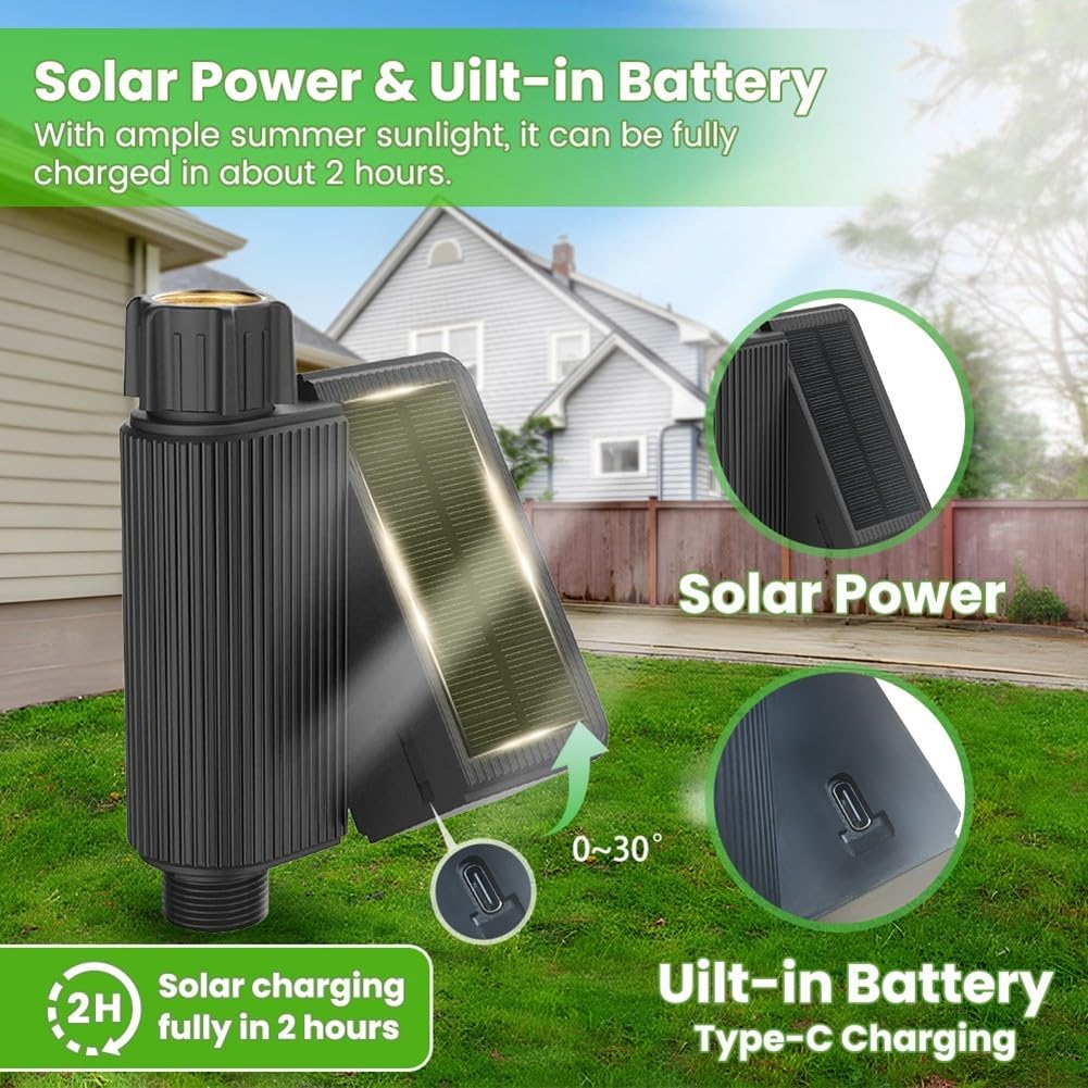 Temporizador de agua WiFi inteligente, válvula de agua de riego de jardín automática solar para Tuya Smart, sistema controlador de riego para césped y patio