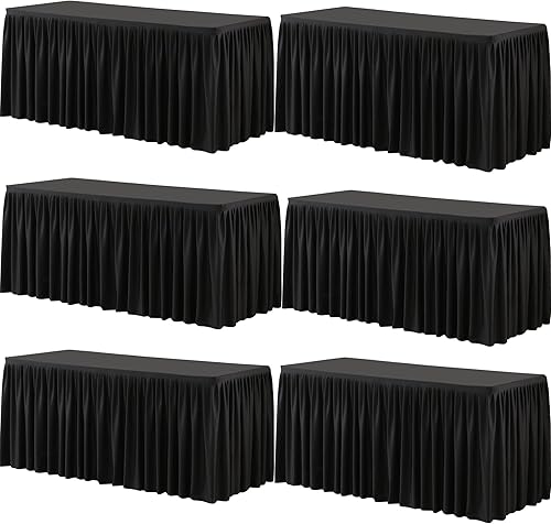 Paquete de 6 manteles rectangulares negros para mesas de 6 pies, manteles ajustables de poliéster elásticos de 6 pies para bodas, cumpleaños,