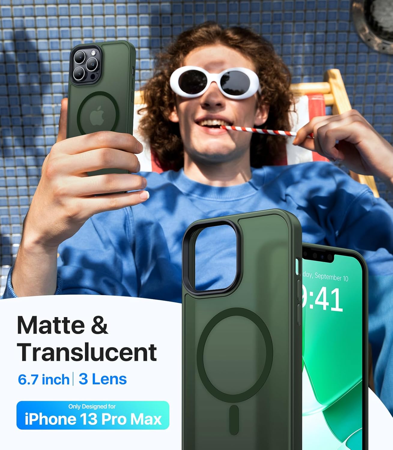 Strong Magnetic for iPhone 13 Pro Max Case [Compatible with Magsafe][Military Grade Drop Protection] Protective Shockproof Translucent Matte Slim Phone Case for iPhone 13 Pro Max, Army Green - Image 2