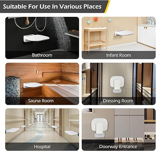 Miniatura 7 de Dyna-Living Asiento de ducha plegable montado en la pared, 440 libras, asiento de ducha plegable para ducha interior, material ABS, silla de ducha