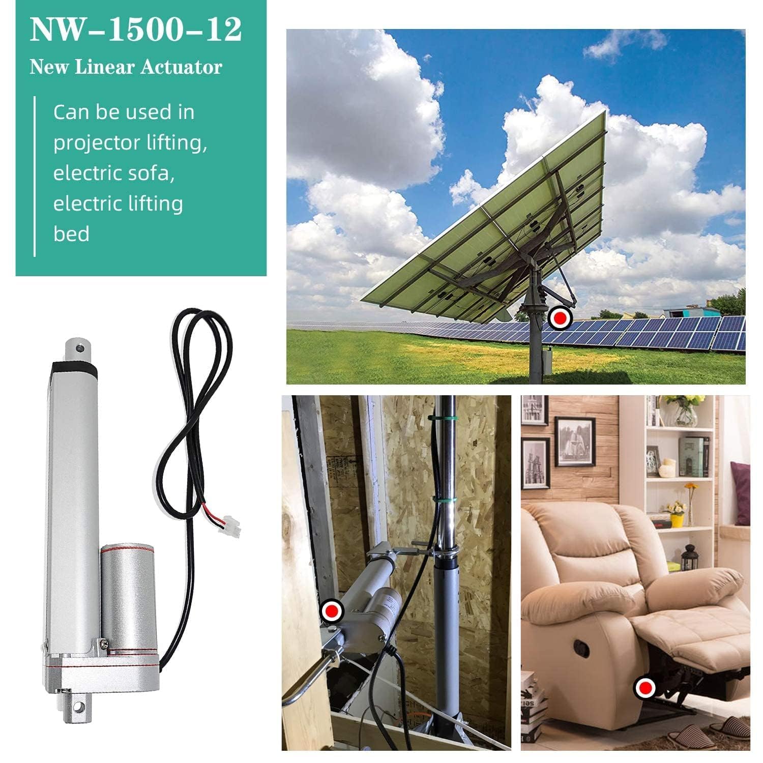 DCHOUSE Lot de 2 actionneurs linéaires robustes 12V, course de 50mm, moteur de levage maximal de 150kg, kit de télécommande sans fil avec supports de montage (1500N, 2 pouces)