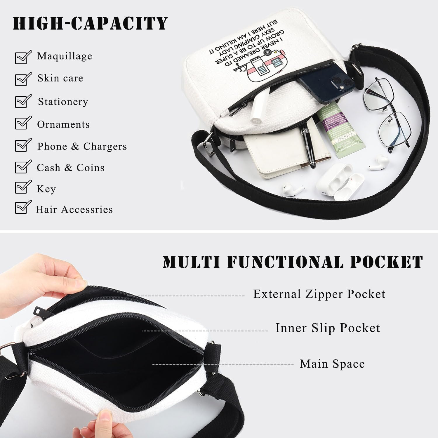 BDPWSS Camping Crossbody Bag I Never Dreamed I'd Grow Up To Be a Super Sexy Camping Lady Outdoor Camping Happy Camper Gift - Image 5