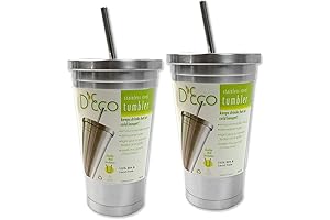 16oz Stainless Steel Tumbler with Lids and Straws (2-Pack)