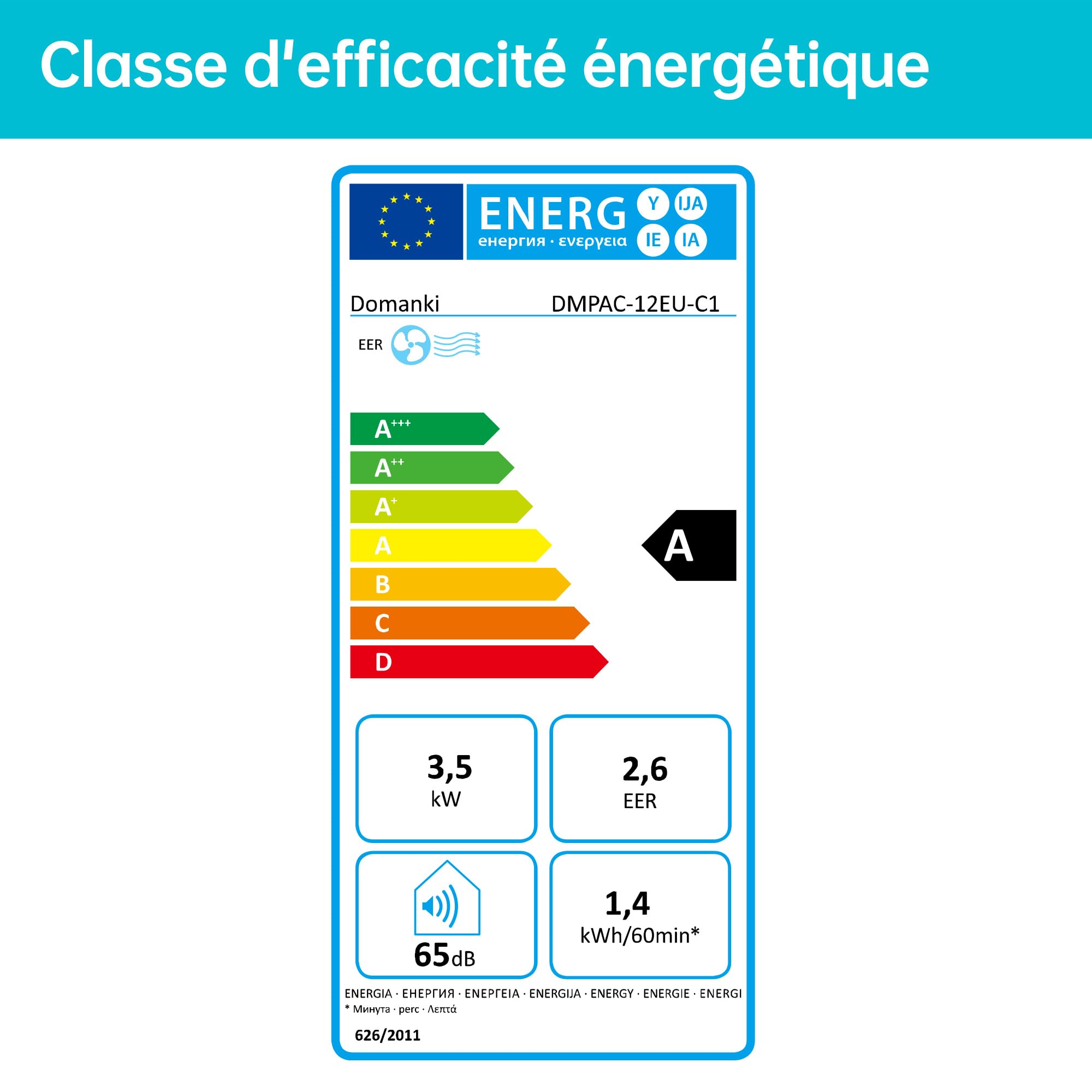 DOMANKI Climatiseur mobile 12000 BTU, clim portable 3-en-1 jusqu’à 50 m², mode nuit 48 dB, déshumidification 42 L/jour, tuyau d’évacuation, kit fenêtre inclus, minuteur 24h