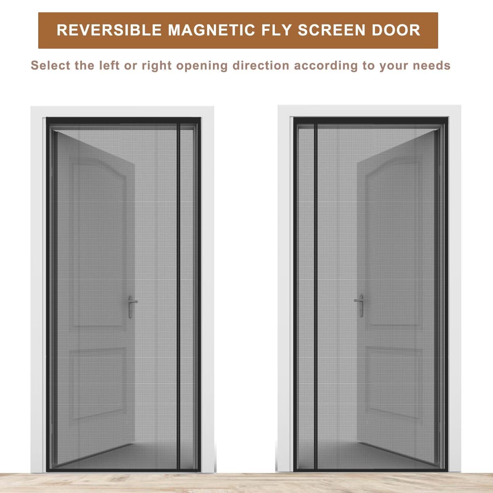 Fliegengitter Tür Magnet 150x210cm Seitenöffnung Fiberglas, Reversible Links Rechts Balkontür Fliegengitter Insektenschutz Fliegenvorhang ohne Bohren für die Balkontür Terrassentür，Schwarz