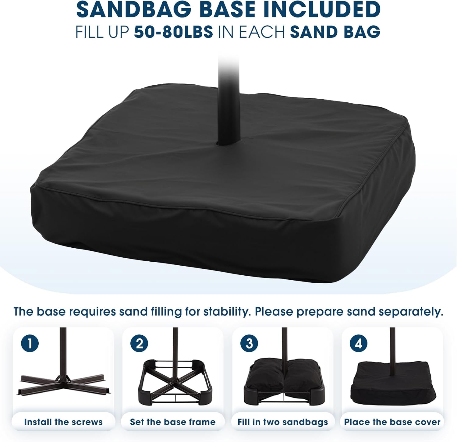 wikiwiki 10ft Patio Umbrella with Base Included, Outdoor Offset Cantilever Umbrella with Sandbag Base for Backyard, Garden and Pool, Easy to Tilt and Crank, Beige - Image 2